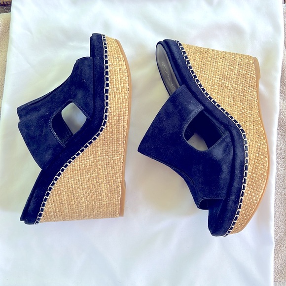 Stuart Weitzman Ponte Cutout Espadrille Platform Wedge Slides Navy Blue 8.5 - Picture 5 of 12